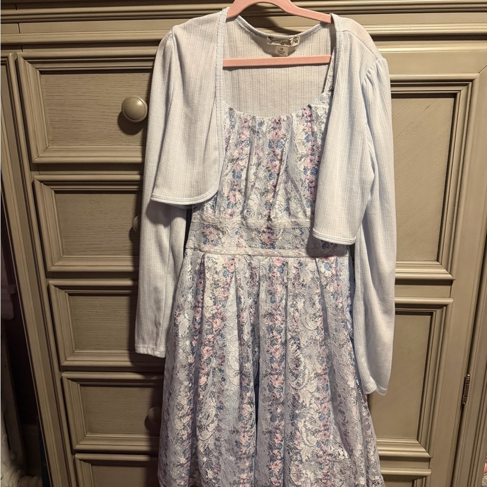Knitworks Pastel Floral Dress with White Cardigan